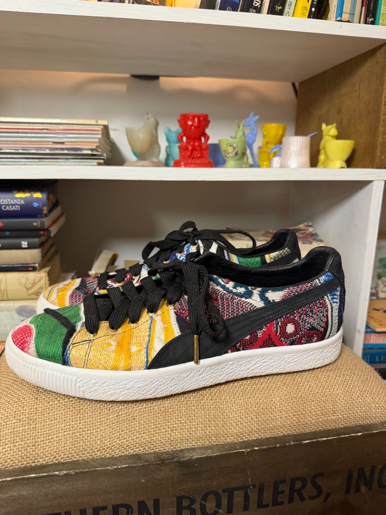 Puma Blue, Black & White Patterned Low-Top Sneakers